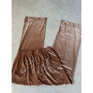 Victoria's Secret PINK Y2K Velour Track Pants Wide Leg Rhinestone Brown Large